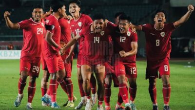 selebrasi Timnas Indonesia usai mencetak gol kemenangan