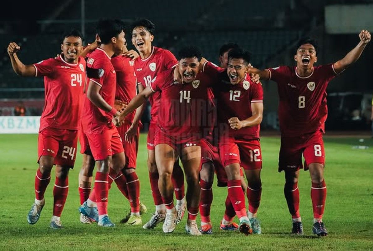 selebrasi Timnas Indonesia usai mencetak gol kemenangan